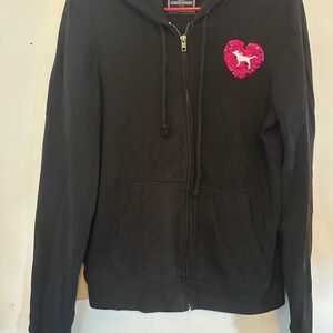 Victoria's Secret Black and Pink Zip-Up Jacket
